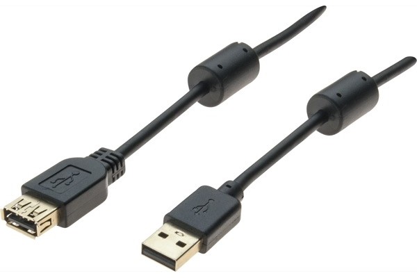 Rallonge USB 2.0 type A /A  avec ferrites noire - 3,0 m